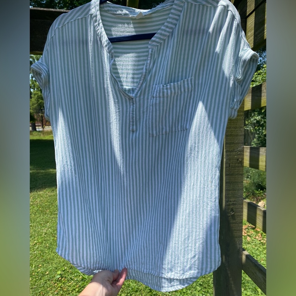 Beachlunchlounge Blue/White Stipe Shirt Sleeve Top